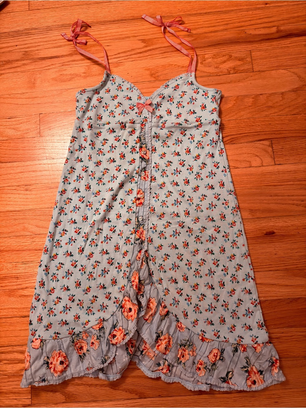Juicy Couture Light Blue Floral mini Sundress with Red and Peach Roses Y2K